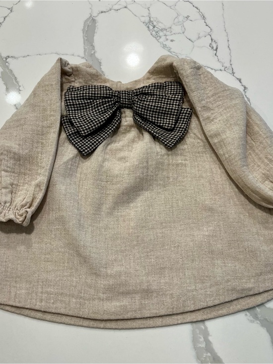 Zara Other - ZARA Kids Beige Linen-Blend Dress with Gingham Bow❤️